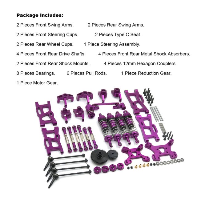 Metal Front Rear Swing Arm Assembly Kit Drive Shafts Remote Control Car Upgrade Spare Part Replacement for Wltoys 144002 144001 Purple