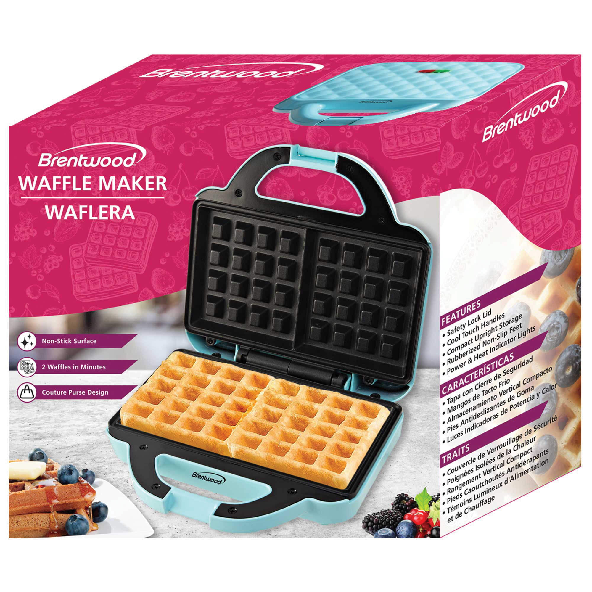 Brentwood Couture Purse Non-Stick Dual Waffle Maker in Blue with Indicator Lights - image 5 of 9