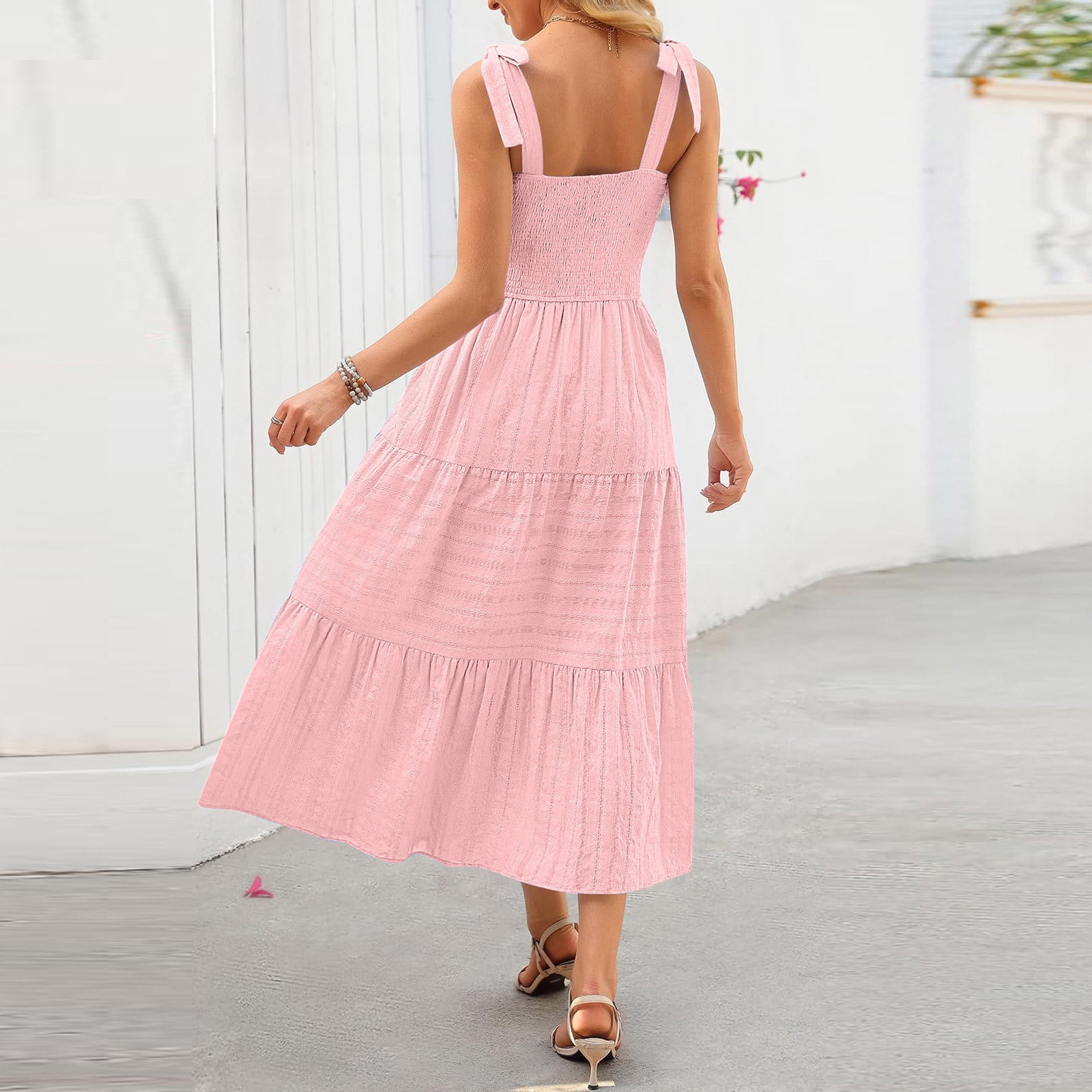 Mini Amazon Long White Dress PRETTYGARDEN Women's Smocked Spring Maxi Dress  Casual Fall Long Sleeve Square