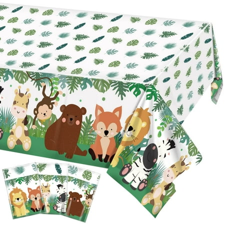 

3 Pack Jungle Safari Tablecloths Animal Print Table Cover Sage Green Baby Shower Decorations Zoo Birthday Party Supplies for Boys Kids Plastic Table Cloth 108×54 Inch