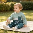 thumbnail image 4 of Xudanell Toddler Baby Boy Fall Clothes Long Sleeve Color Block Crew Neck Sweatshirt + Elastic Waist Pants Cute Kids Winter Outfits, 4 of 7