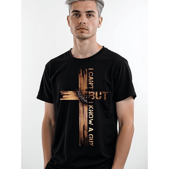 Greenink I Can't But I Know A Guy Jesus Cross Funny Christian T-Shirt God Graphic Tees for Women Men Religious Gifts Tops