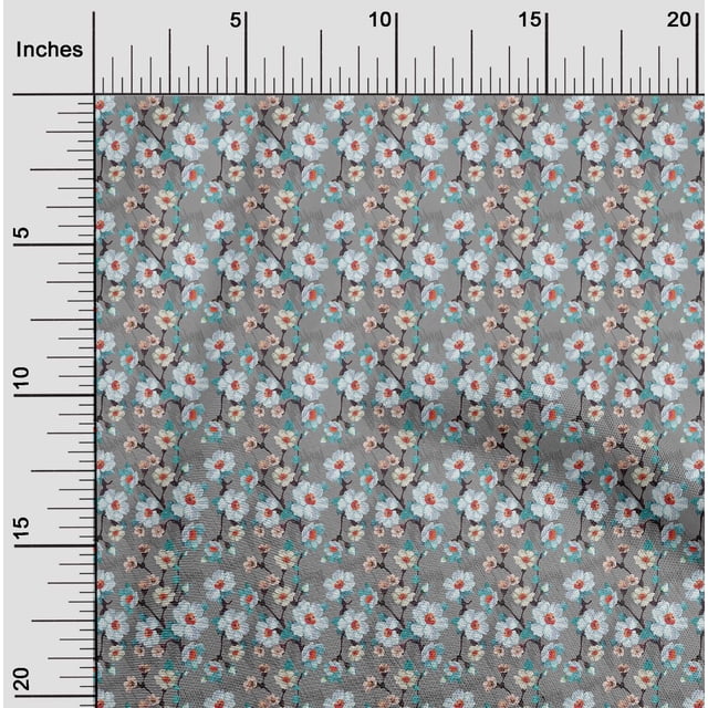 oneOone Silk Tabby Gray Fabric Sunflower Floral Sewing Material Print Fabric By The Yard 42 Inch Wide