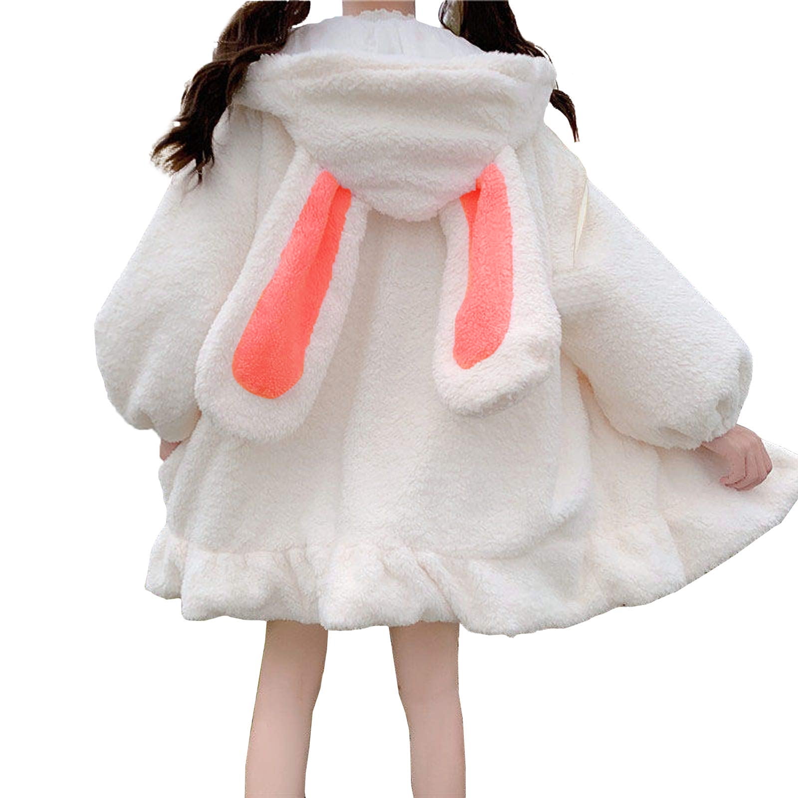 Awoscut Women Cute Bunny Ear Hoodie Fuzzy Fluffy Rabbit Long Sleeve Jacket Coats, Women's, Size: Medium, White