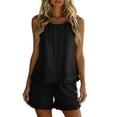 thumbnail image 2 of Trikvn Summer Linen Sets for Women Casual Sleeveless Lace Trim Tank Tops and Drawstring Ruffle Shorts Outfits Boho Beach Vacation Fashion Lounge Set, 2 of 9