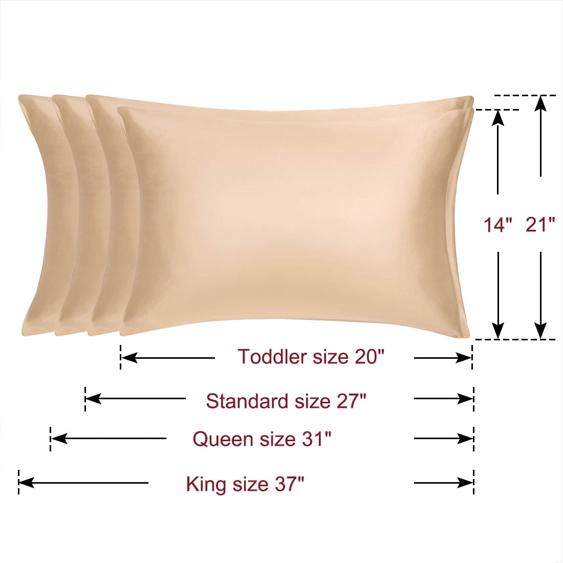 Unique Bargains Set of 4 Silky Satin Pillowcases Pillow Cover Champagne King