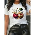 thumbnail image 1 of Chic Cherry Leopard Print T-Shirt for Women - Casual Crew Neck, Soft Cotton Blend, Machine Washable, 1 of 6