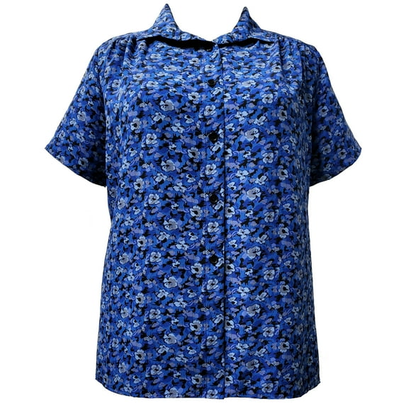 A Personal Touch Women's Plus Size Short Sleeve Button-Front Tunic with Shirring - Blue Pansy - 1x
