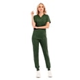 thumbnail image 1 of Womens Casual Sports Suit Jogging Pants Solid Color V-Neck Short-Sleeved Pocket Nurse Uniform Suit, 1 of 4
