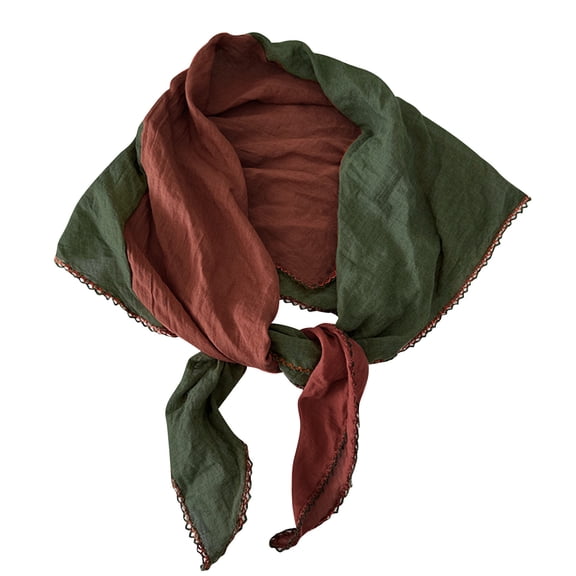 Kvture Cotton Linen Bandana Head Hair Neck Scarf for Women Color Block Vintage Lightweight Scarves for Spring Fall Winter Green Shawl Free Size