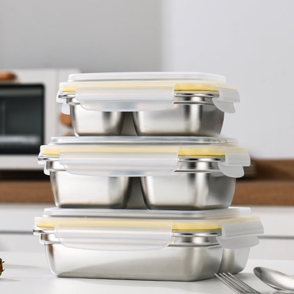 Clearance Under $4 304 Stainless Steel Divided Lunch Box with Leakproof Lid for Meal Prep - Small Size