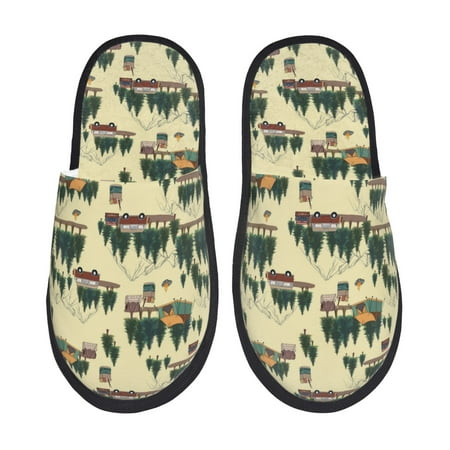 

Qekee Camping Caravan 1 print Slippers for Women and Men Fluffy Cute Cozy House Slipper Funny Furry Bedroom Slippers for Women Indoor -Large