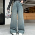 thumbnail image 2 of Jeans Girls Floral Embroidered Jeans Girls Straight Leg Wide Leg Jeans High Waist Baggy Jeans Girls Casual Girls Jeans Size 6-7 Years, 2 of 9