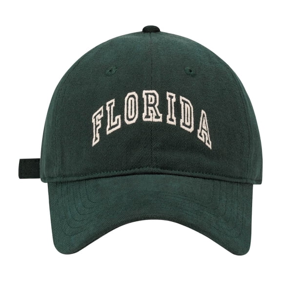XFeng FLORIDA Letter Arch Embroidery Baseball Cap, Vintage Washed Off White Adjustable Casual Dad Hat
