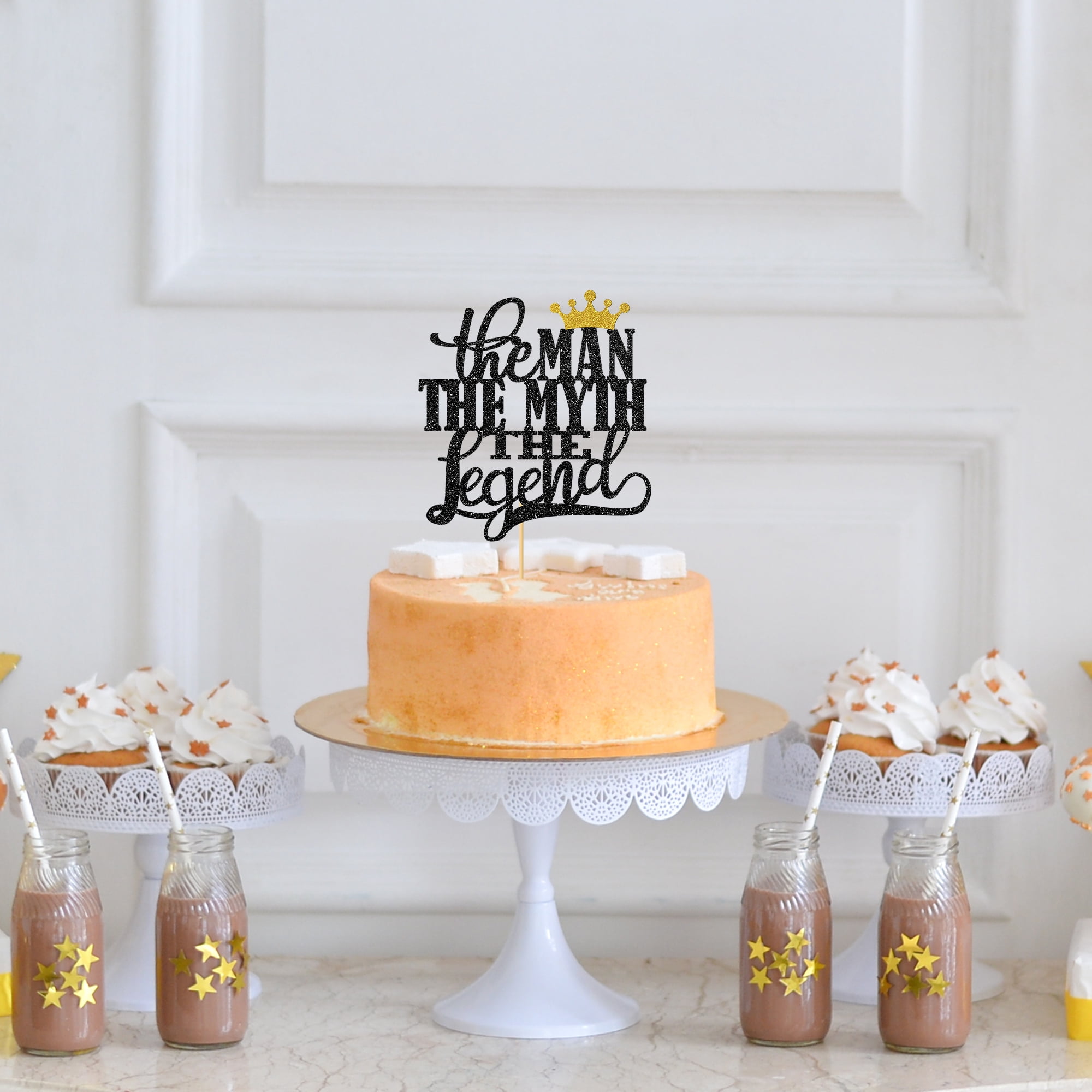 Cupcake-Topper 'The Man The Myth The Legend' – 24 Stück, Schwarz-Gold Glitzer | Für Vatertag & Geburtstag
