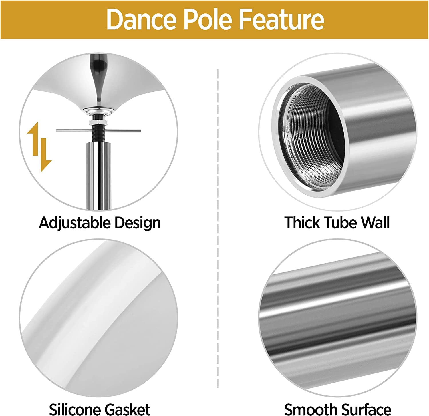 Professional Stripper Pole Spinning Static Dancing Pole Portable Removable  45mm Dance Pole Kit for Exercise Club Party Pub Home w/Tools 