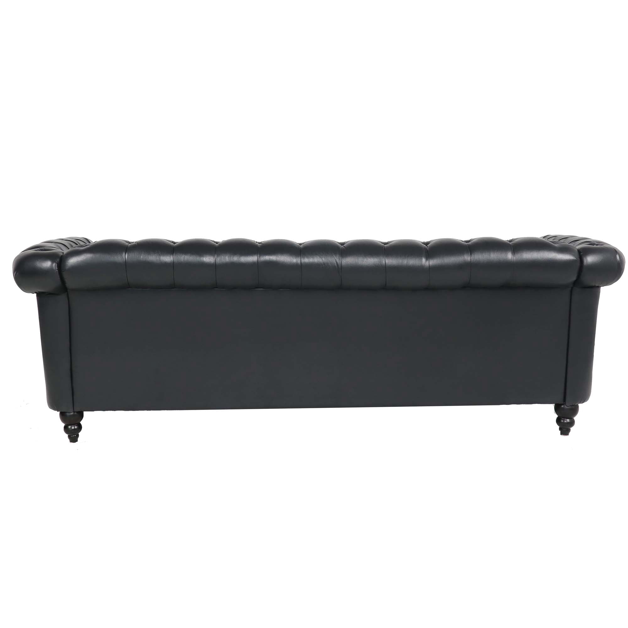 Miniyam 85" PU Rolled Arm Chesterfield 3 Seater Sofa, Black