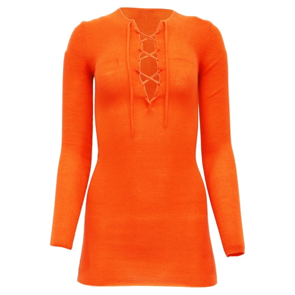 Pre-Owned Ganni Lace-Up Top in Orange Merino Wool