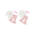 thumbnail image 2 of BemeyourBBs Baby Girl First Birthday Outfits 1st Birthday Clothes Cake Long Sleeve Romper Flare Pants Headband Set, 2 of 9