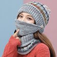 thumbnail image 4 of D-GROEE 3Pcs Womens Girls Multicolor Knit Beanie Scarf Mask Set Soft Warm Woolen Yarn Lined Winter Ski Hat with Pompom, 4 of 7