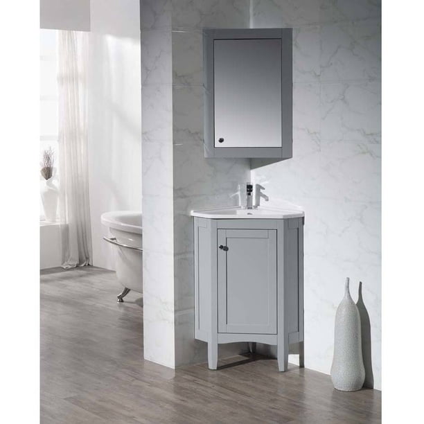 Stufurhome Monte Grey 25 Inch Corner Bathroom Vanity With Medicine Cabinet Walmart Com Walmart Com