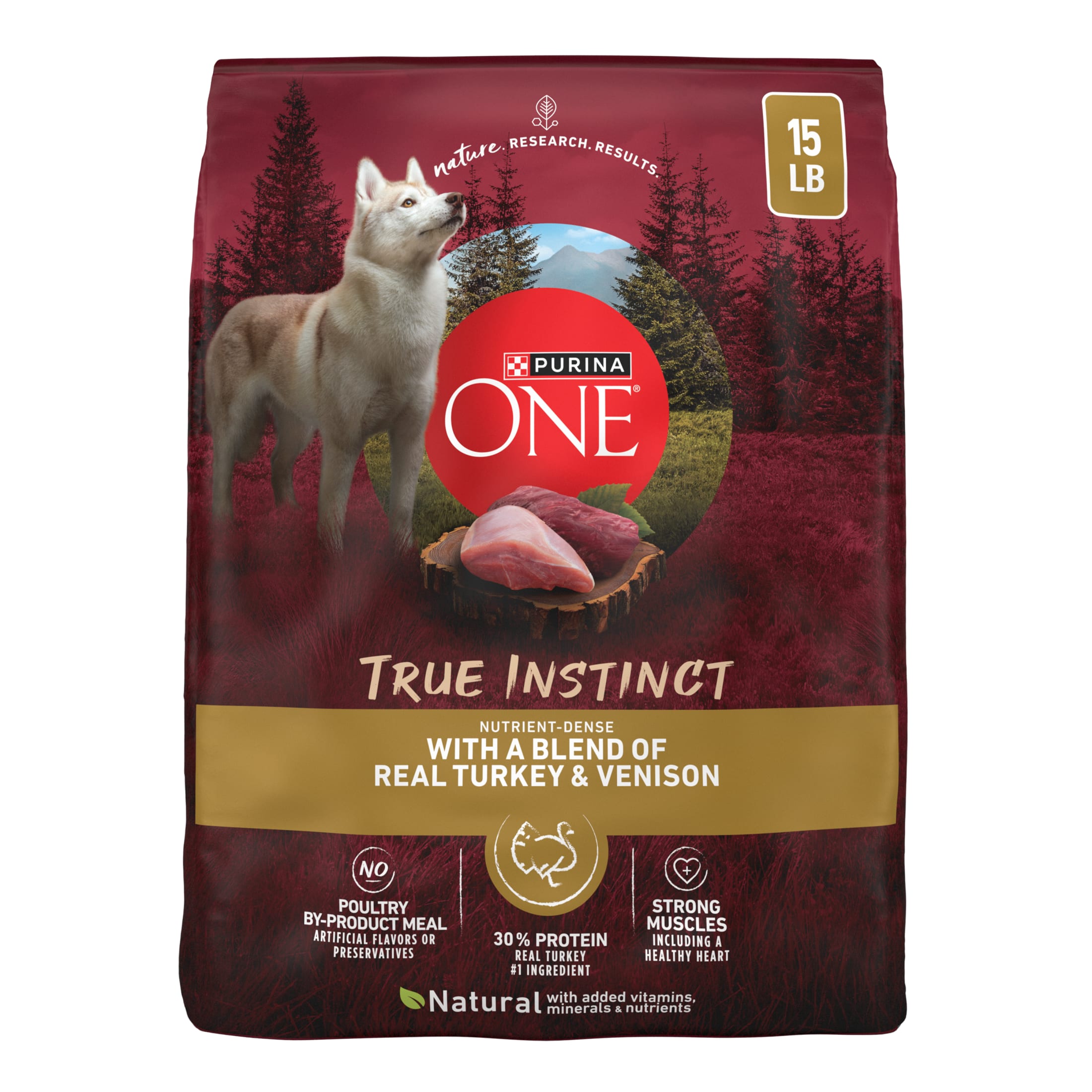 Purina One True Instinct Dry Dog Food for Adult Dogs, High Protein Real Turkey & Venison, 15 lb Bag