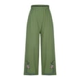thumbnail image 3 of Women's Cotton Linen Printed Embroidered Wide-Leg Pants Elastic Waist Casual Palazzo Trousers with Pockets, 3 of 6