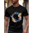 thumbnail image 3 of Camiseta de manga corta con estampado de estrella de mar, flor y coco para hombre, cuello redondo, temática oceánica de verano., 3 of 8