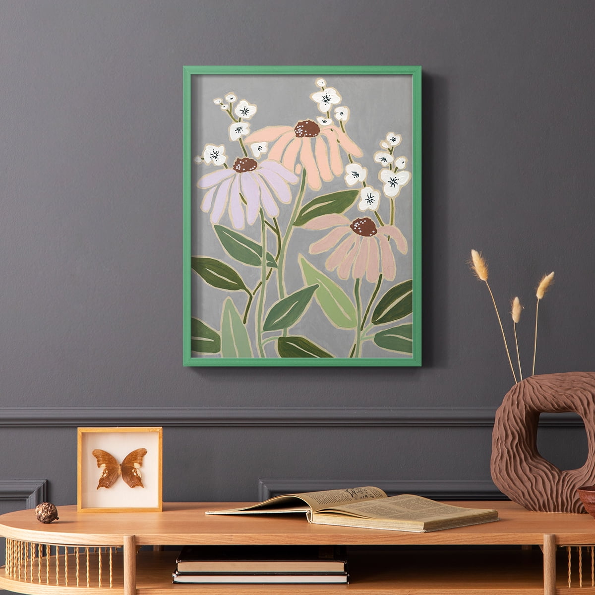 Woodblock Floral I Framed Print - Solid Wood in Single Picture Frame Solid Wood 2 Framed Print