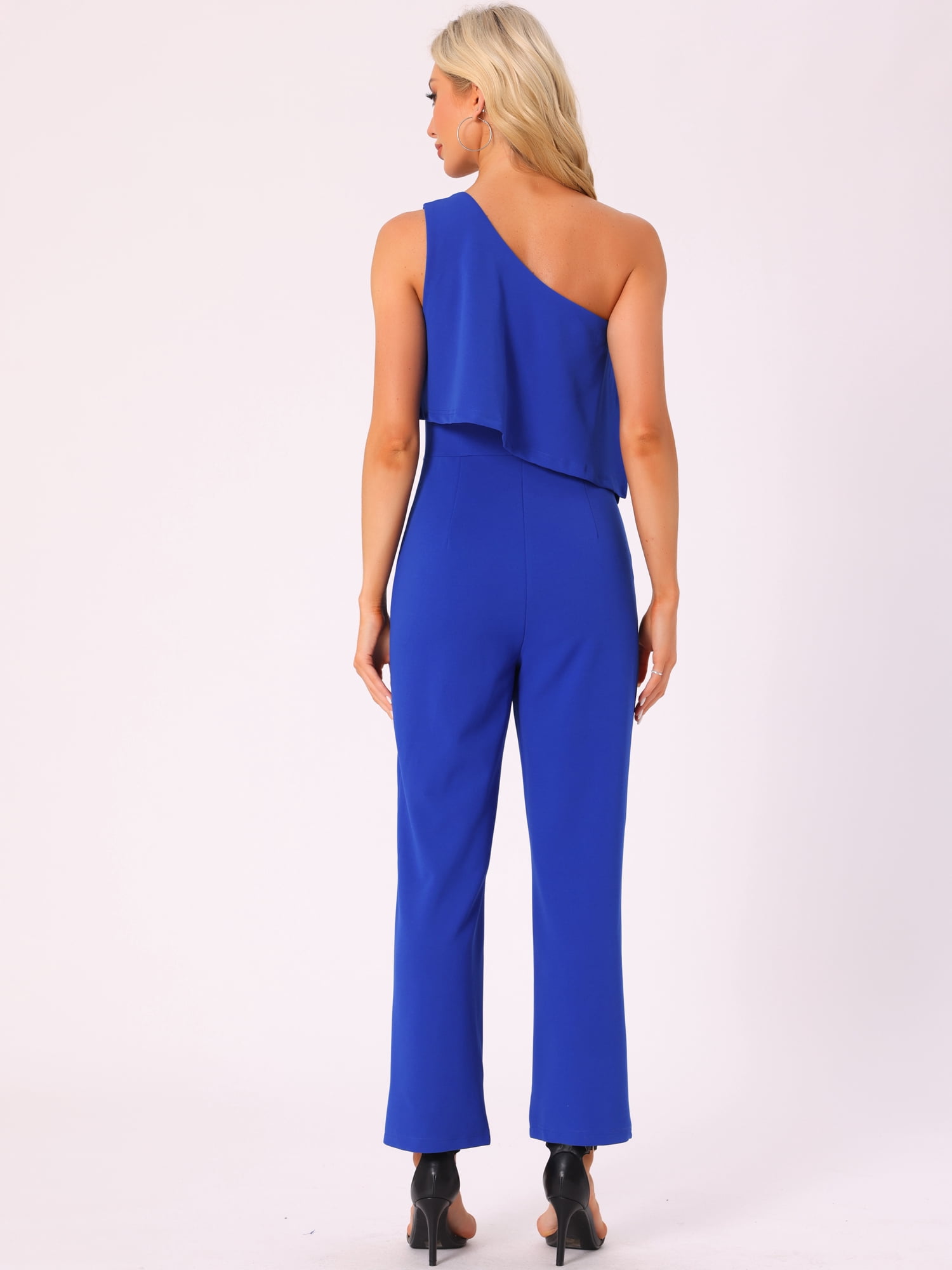 DARING DIVA Women's Layer One Shoulder Dressy Jumpsuits L Royal Blue