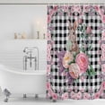 thumbnail image 3 of Easter Bunny Roses Shower Curtain, Waterproof Shower Curtains for Bathroom, Pink Floral Spring Black Buffalo Plaid Washable Fabric Bathtub Curtain Set Bath Decor with 12 Hooks Stall 36"x72", 3 of 8