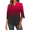 thumbnail image 3 of Scyoekwg Going Out Tops for Women V-Neck Three-quarter Sleeve Shirts Vintage Loose 3/4 Sleeve Tops Fall Clothes Gradient Color Graphic Tops Fashion Dressy Casual Blouses Tops(Wine,L), 3 of 6