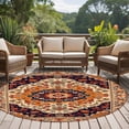 thumbnail image 4 of Orange Boho Flower Round Area Rug 7 FT,Non Slip Living Room Area Carpet,Traditional Oriental Tribal Ethnic Washable Soft Circular Rug Non-Shedding Floor Carpet for Bedside Office Play Room Classroom, 4 of 9