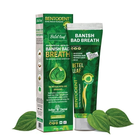 Bentodent Calcium Bentonite Clay Natural Toothpaste, Fluoride Free, SLS Free, Cruelty-Free, Vegan, Herbal, Freshens Breath, Gentle Whitening, Betel Leaf, 100g
