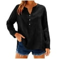 thumbnail image 5 of Long Sleeve Shirts for Women Linen V Neck Buttons Loose Tops Side Slit Hem Solid Color Casual Breathable Blouse Tops, 5 of 9