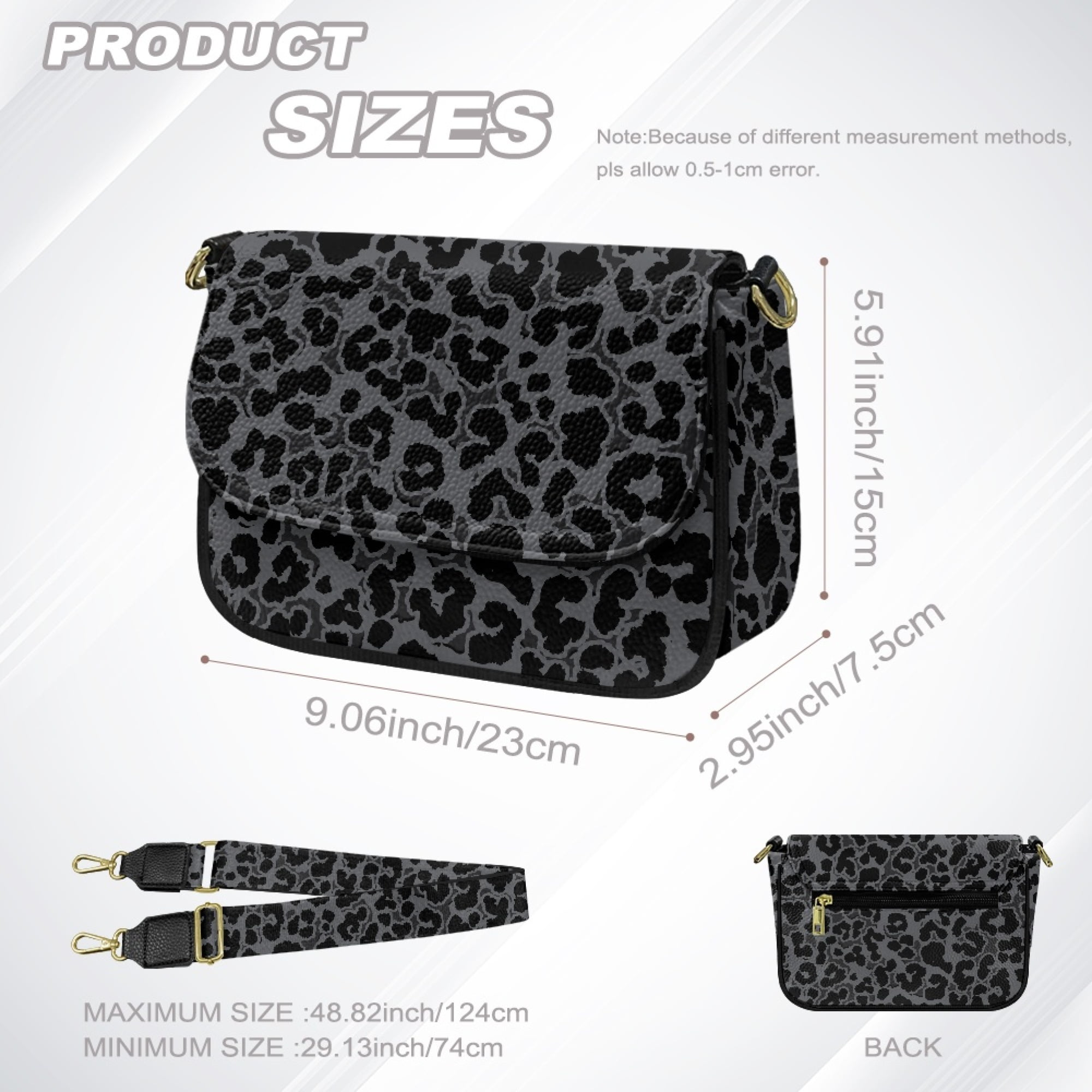 TSOVTHRID Black Leopard Print Women's Crossbody Bag, PU Leather Cross Body Purses, Cell Phone Leather Handbag, Trendy Crossover Shoulder Bag