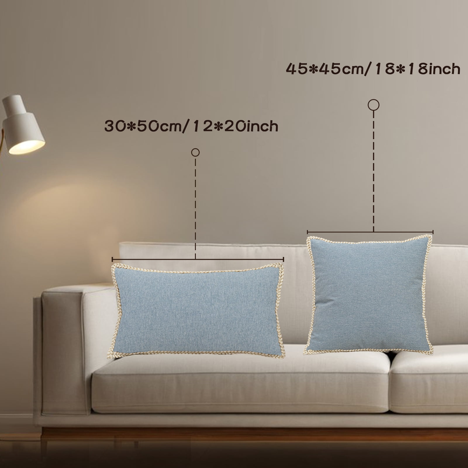 HonorHut Outdoor Throw Pillow Covers 18x18 Inch Decorative Sofa Pillow Covers 2 Pieces Colourful Cotton Linen Pillow Case with Stitched Edge Blue