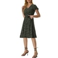 thumbnail image 4 of INSPIRE CHIC Women's V Neck Tie Cuffs Belted Waist A-Line Floral Midi Dresses, 4 of 5