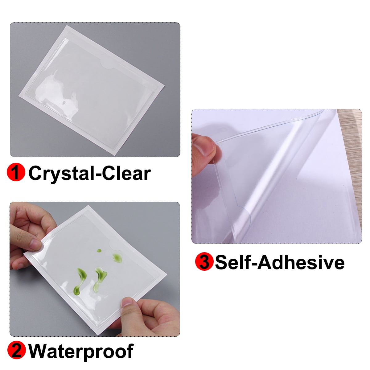 FORSHUYU 50 Pack Self-adhesive 4" x 6" Index Card Pockets with Top Open for Business Cards, Crystal Clear Plastic Card Holder for Organizing,Storage Bins,Photo, Label and Planner