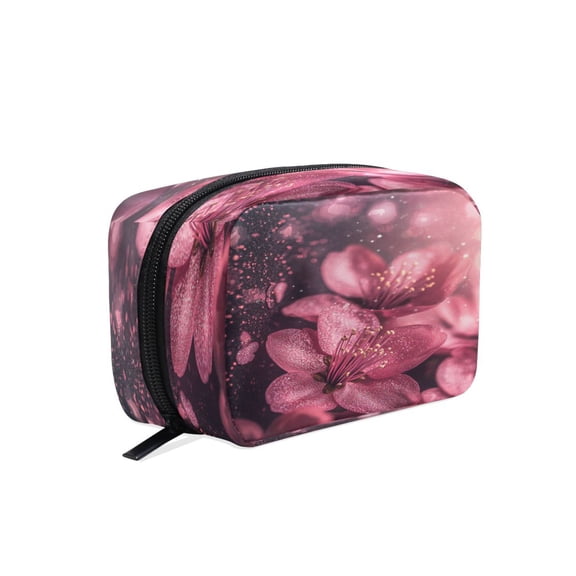 BZSMCE Makeup and Cosmetic Bag Women Simple Pink Glittery Flowers Pattern Square Cosmetic Bag
