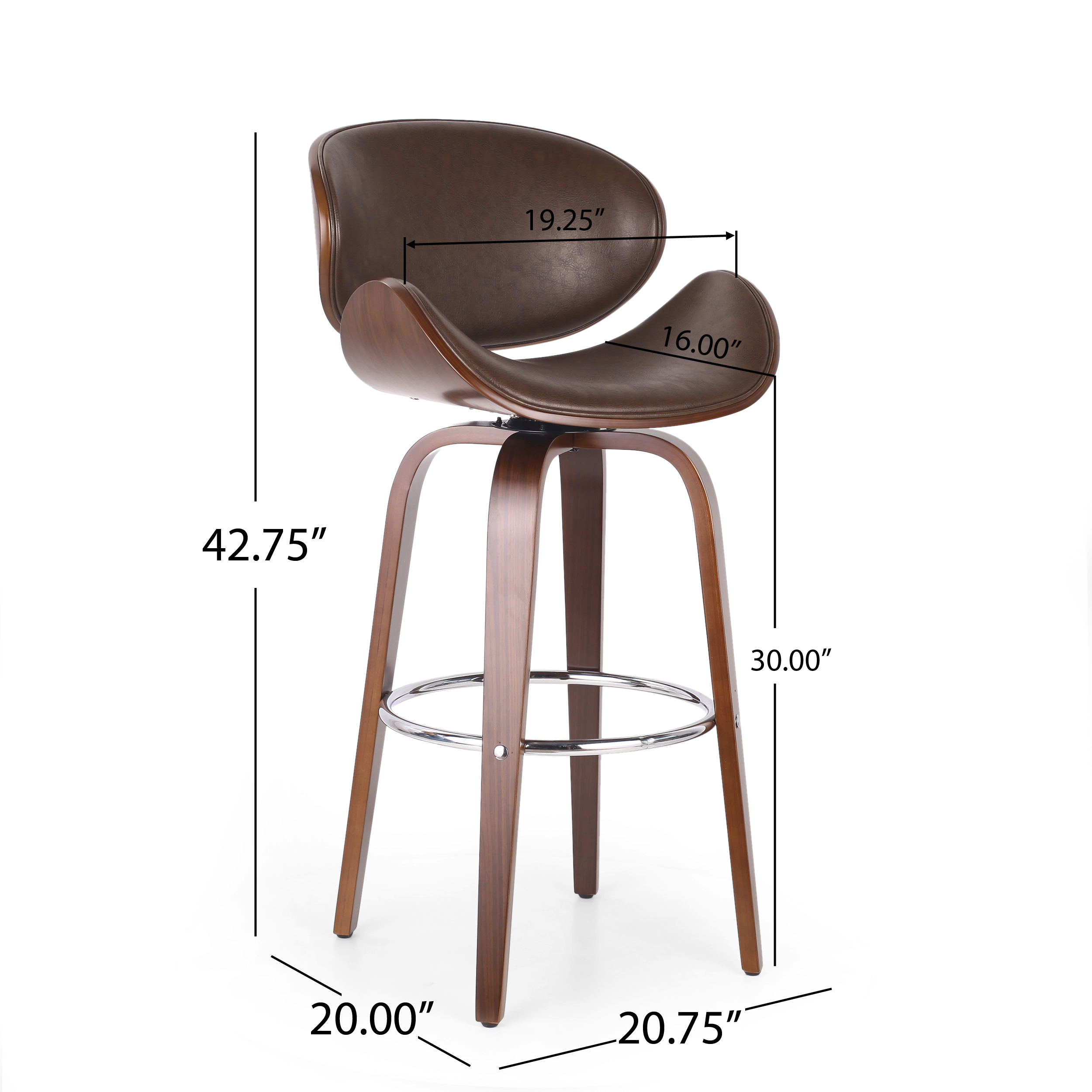 Christopher Knight Home Cordele Dark Brown and Walnut Upholstered Swivel Barstool