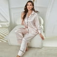 thumbnail image 6 of HAOYUNL Womens 2 Piece Silk Satin Pajama Set Long Sleeve Lounge Sets Button Down Shirts and Pants PJs Soft Sleepwear Set S-XL, 6 of 8