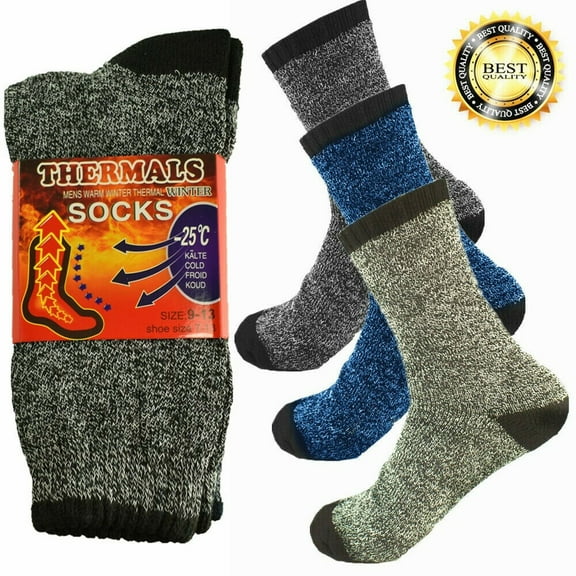 3 Pairs Mens Winter Thermal Warm Cotton Work Knitted Boots Crew Socks Size 9-13