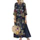 thumbnail image 4 of Vestido Manga 3/4 Vestido De Cuello Redondo Mujer Ropa Vintage Estampado De Flores, Azul Oscuro, XL Sweethay AP002211-20, 4 of 6