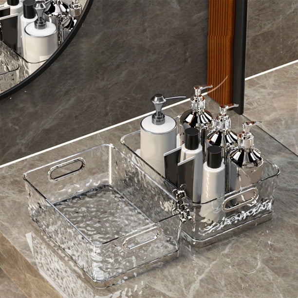 Cesta de almacenamiento de plástico con asa | Organizador Rectangular Blanco | Diseño duradero y fácil de limpiar | Gran capacidad 27x20x10cm | Baño para el hogar multiusos Cesta de artículos