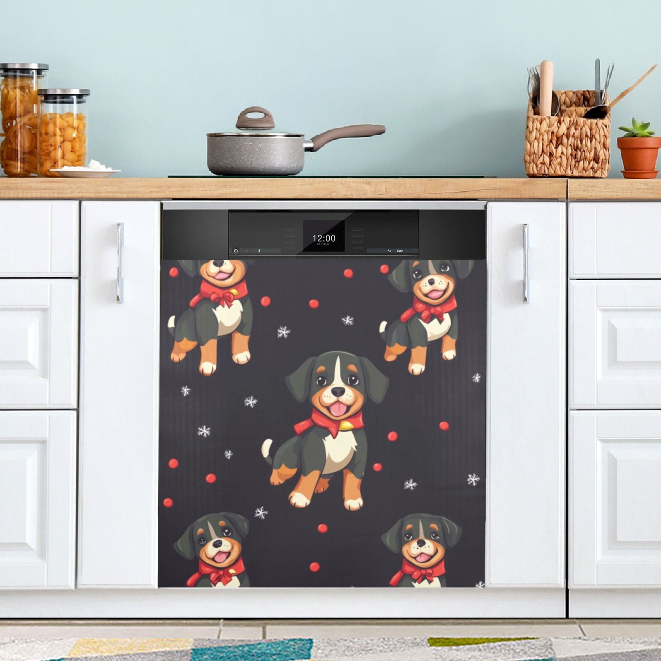 Dishwasher Magnetic Sticker 23x26 Inch Refrigerator Magnetic Sticker Washing Machine Magnetic Sticker Kitchen Panel Magnetic Sticker Home Decor Little Black Christmas Dog