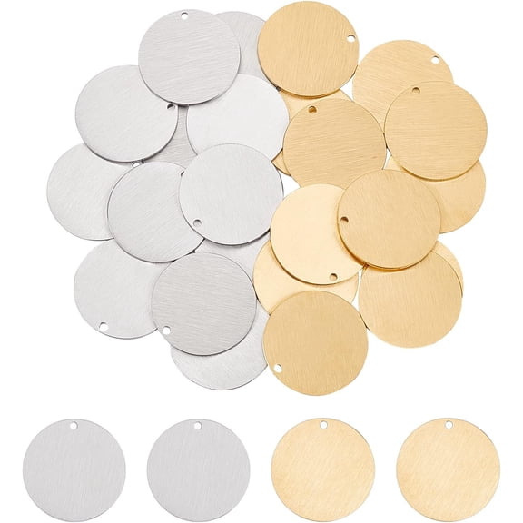24Pcs 2 Colors 304 Stainless Steel Pendants 20mm in Diameter Big Stamping Blank Tags Charms Jewelry Making Kits