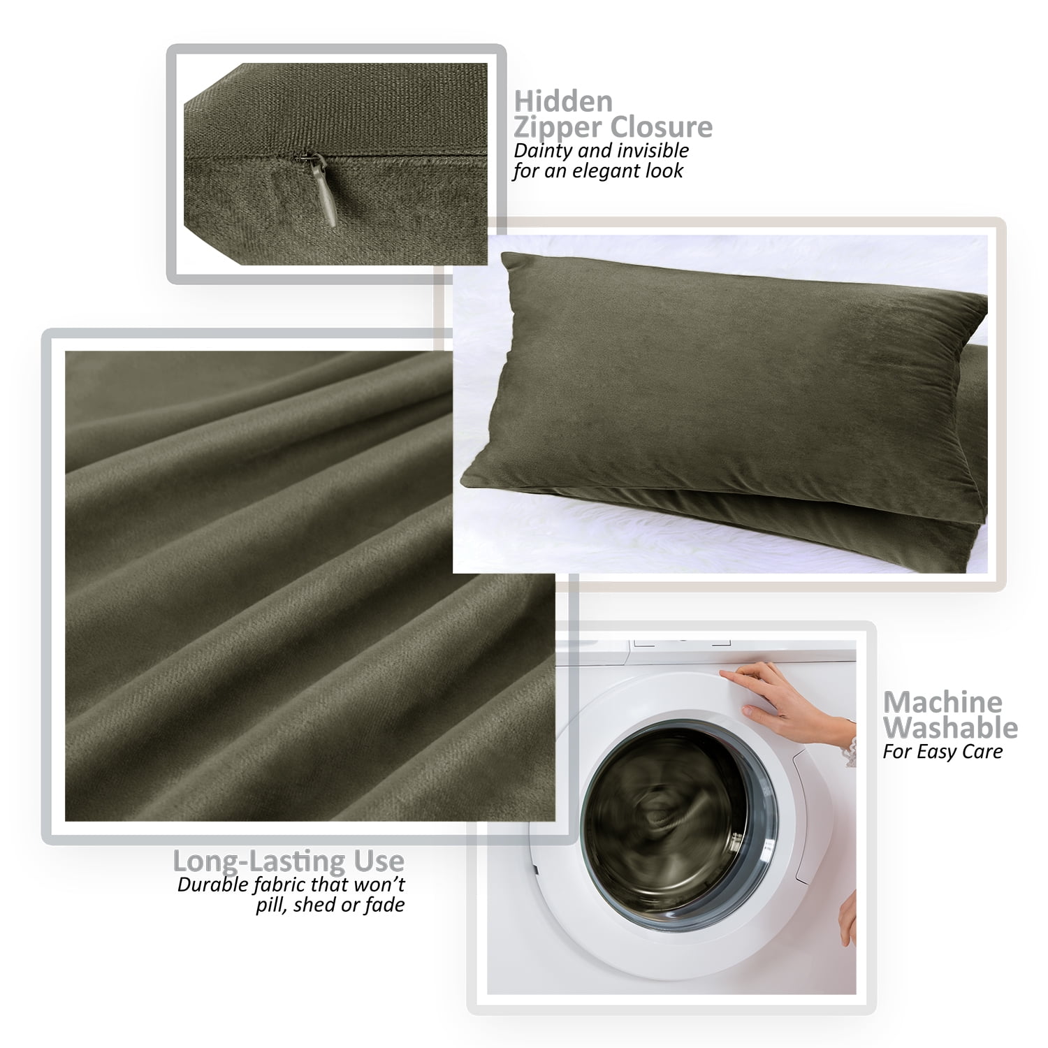 Clara Clark Plush Solid Decorative Microfiber Square Throw Pillow Cover with Throw Pillow Insert for Couch, Khaki, 28"x28"", 4 Piece Decorative Soft Throw Pillow Set