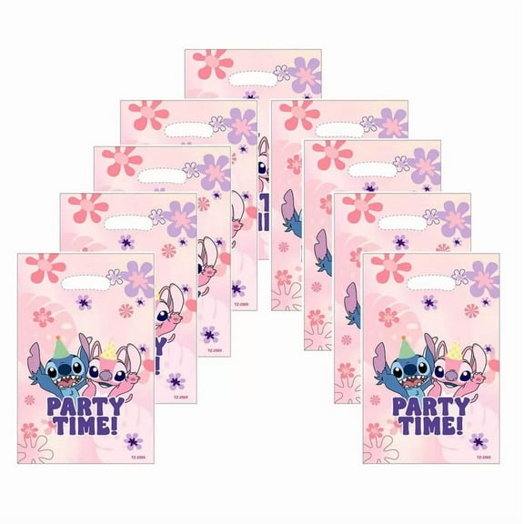 50PCS Cartoon Anime Themed Party Gift Bags, Pink Stitch Candy Bags with Handles, Suitable for Boys, Girls, Friends, Birthday Party Supplies and Decorations