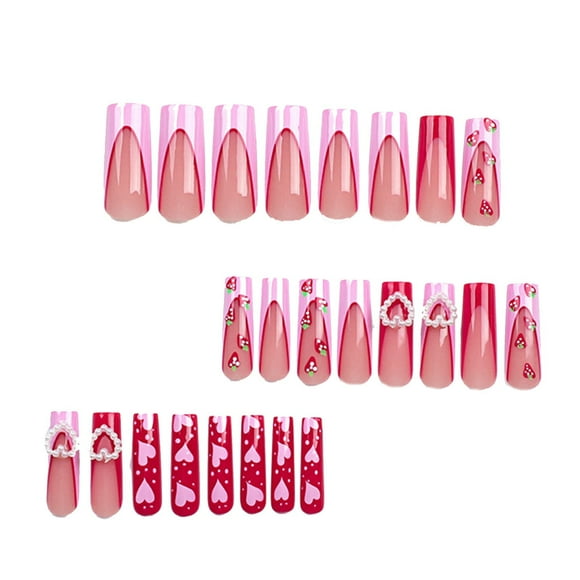 DHARMONAL Valentine's Day Three Pearl Wearable Nail Polish Long French Fingernails Short French Tips Extended Nail Tips for Acrylic Nails Acrylic on Stuff to Do Acrylic Nails in Nails